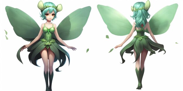 Фото anime style image of a woman dressed in green and green leaves generative ai