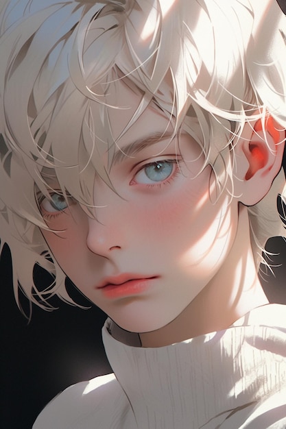 Anime style image of a young boy with white hair and blue eyes generative ai