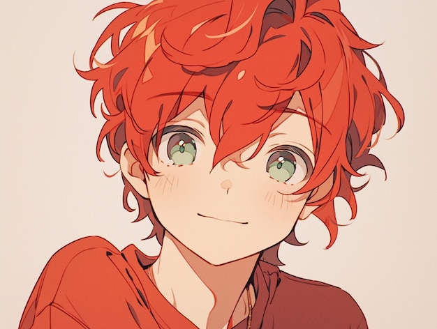 anime style image of a young man with red hair and green eyes generative ai