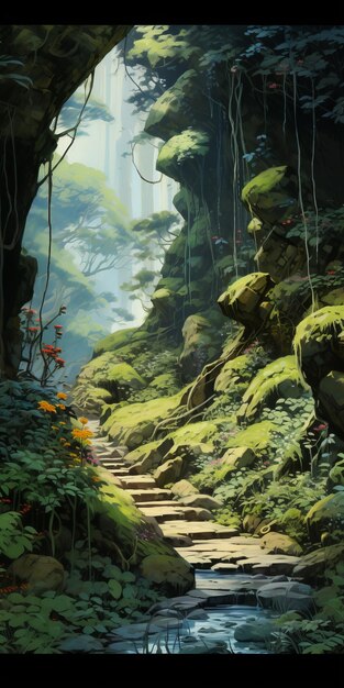 Anime Style Mountain Tunnel In Forest Ross Tran Inspired Artwork