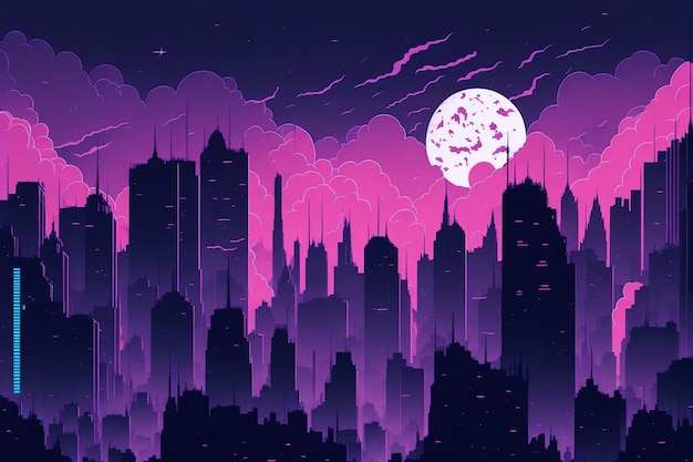 anime style night cityscape in neon colors