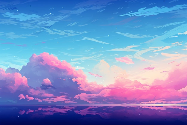Premium AI Image | anime style painting of a sunset over the ocean with ...