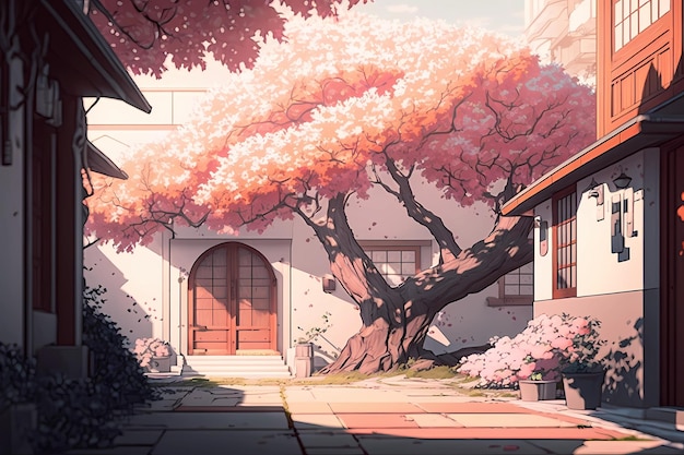 Anime style picture Sakura blossom AI generation