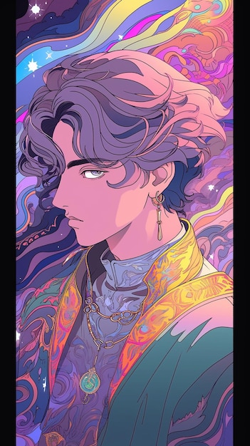 anime style portrait of a man with a colorful hairdo generative ai