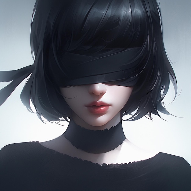 Premium AI Image  Anime girl with black hair and a blindfold