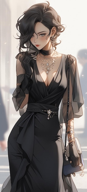 Anime girl in a dark dress AI generated image - Stock Illustration  [98559085] - PIXTA