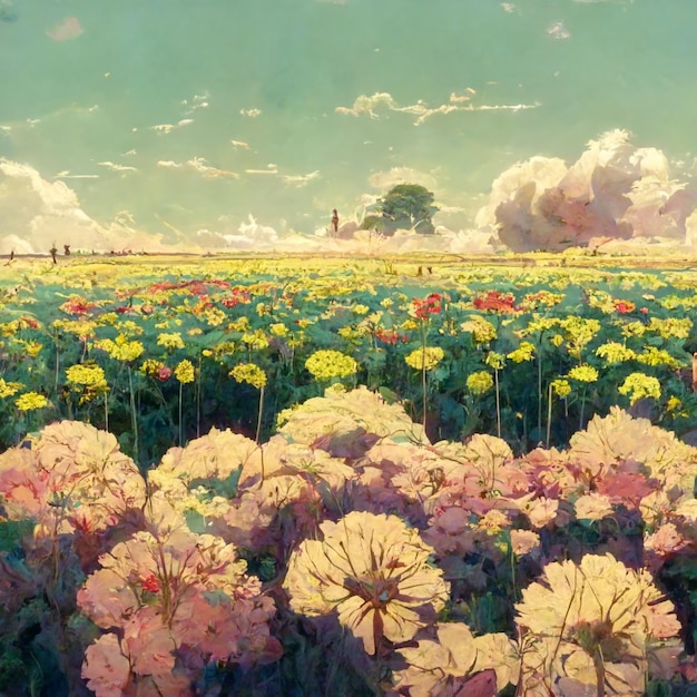 Photo anime styled flower field