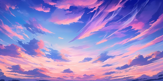 Anime sunny day blue sky sun shine white fluffy clouds bright weather in summer season cartoon