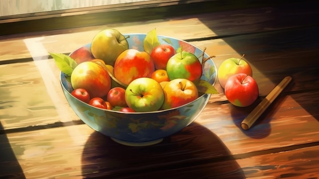 Anime tekenschaal met verse appels