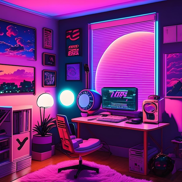 anime tienermeisjeskamer synthwave