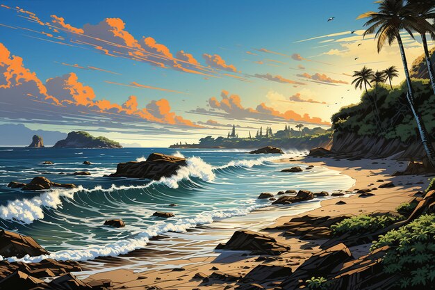 Anime Vector Art Tropical Coastline AI generative