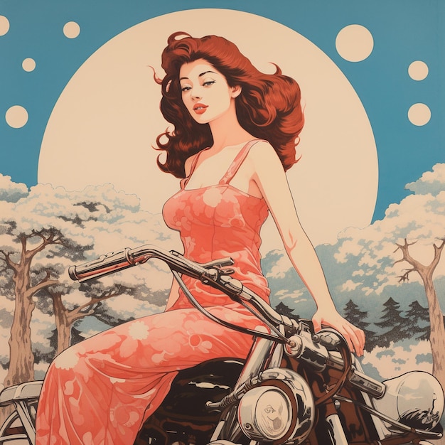 Foto una donna anime su una motocicletta