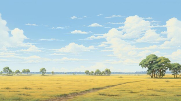 Anime Yellow Field Painting Inspired By John Sloane