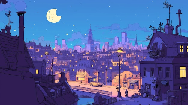 AnimeInspired Cityscape at Nighttime