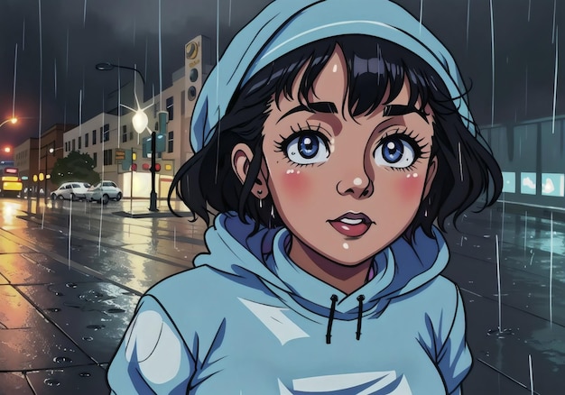 Animemeisje in de regen