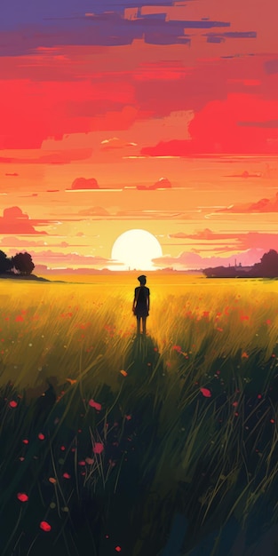 Анимационный стиль " Прогулка на закат в живом поле "