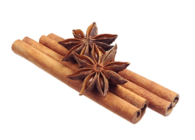 Anise and cinnamon isolated on white background