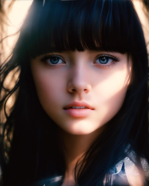Анисовый шедевр реалистичный портрет девушки красивое лицо солнечный свет кинематографический свет