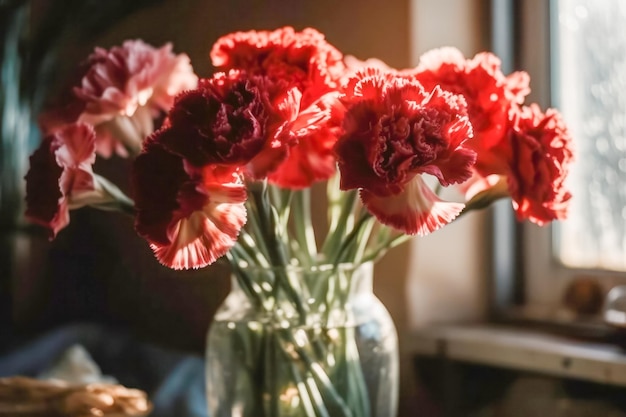 Anjers bloemen in glazen vaas Gemaakt met behulp van generatieve Al tools