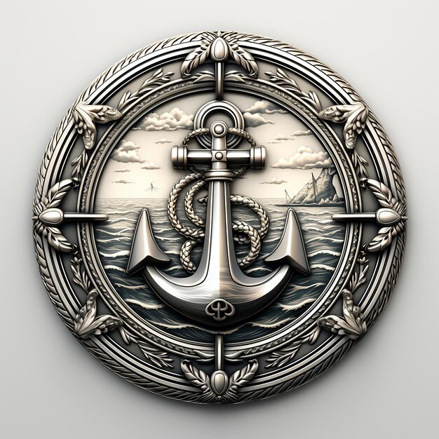 Foto anker embleem illustratie op zilveren logo witte achtergrond