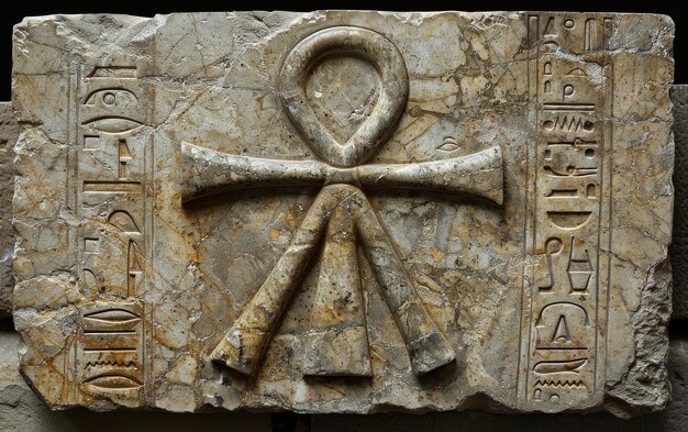 Photo ankh symbol in stone relief