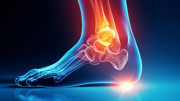 Ankle Pain Human Ankle Xray illustration Anatomy Highlight Bones and Potential injuries