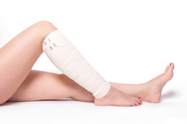Ankle woman dragged elastic bandage