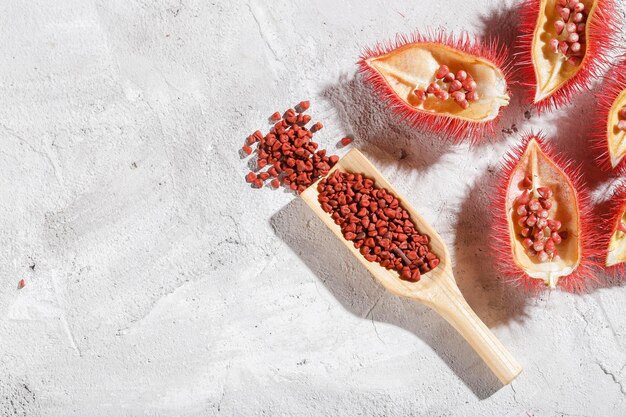 Annatto 종자 Onoto Annatto Bixa orellana 천연 붉은 색소