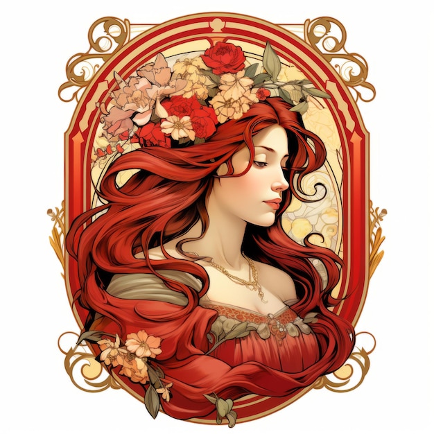 Photo anne boleyn a floral red tudor tale in art nouveau style an alphonse muchainspired flat graphica