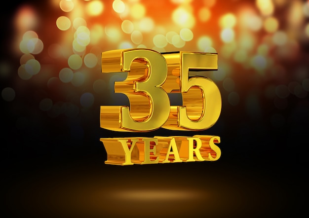 Photo anniversary 35 years gold 3d isolated on an elegant bokeh background