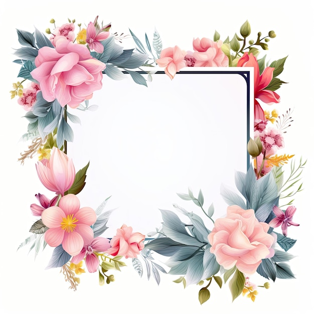 Anniversary Frame Square Design Floral Art Isolated White Background Celebration Floral Illust