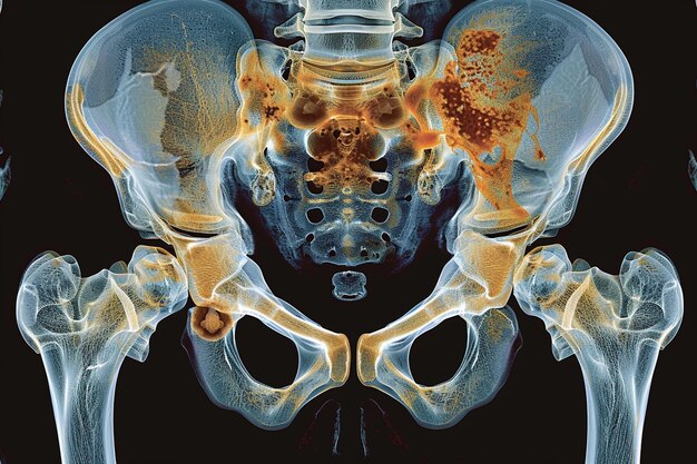 난소암 생성에 대한 골반의 해설된 CT 스캔
