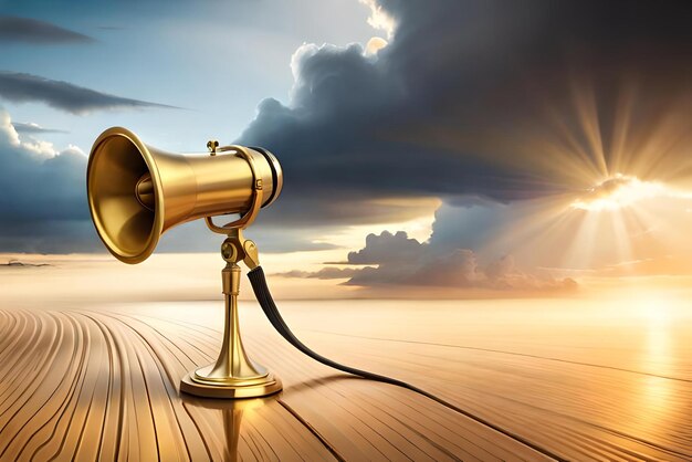 announcement golden megaphone in 3d render