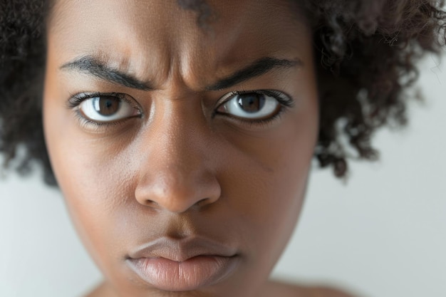 Foto donna afroamericana infastidita che gira gli occhi in un ritratto da vicino