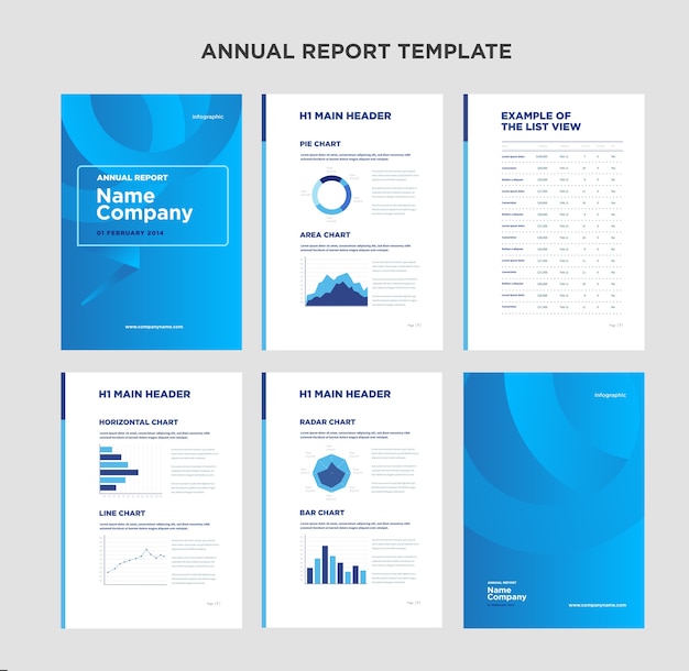 Foto modello di rapporto annuale con copertina e infografica