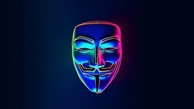 Anoniem masker met neonlichten Concept van duistere geest die duistere kantgeheim hackt enz