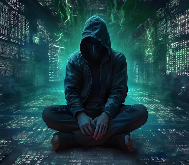 Anonieme hacker Concept van cybercriminaliteit cyberaanval dark web AI gegenereerd