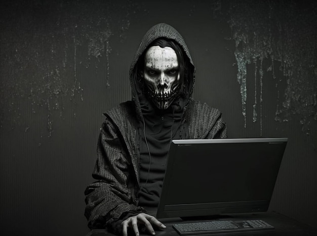 Anonieme hacker met gekke en rare mode Concept van het hacken van cyberbeveiliging cybercriminaliteit cyberaanval etc