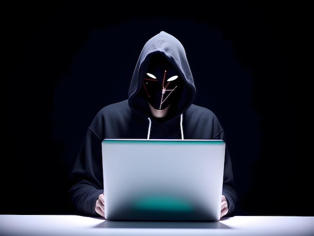 Anonieme hacker met laptop Concept van het hacken van cyberbeveiliging cybercriminaliteit cyberaanval etc