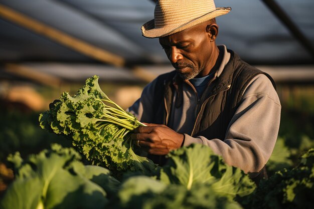 Photo anonymous black man farmer working