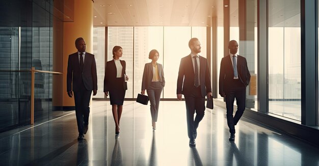 Anonymous blurred business people rush through trade fair hall or airport