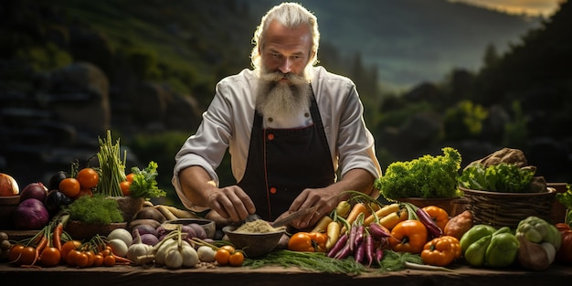 Anonymous chef harvesting fresh vegetables