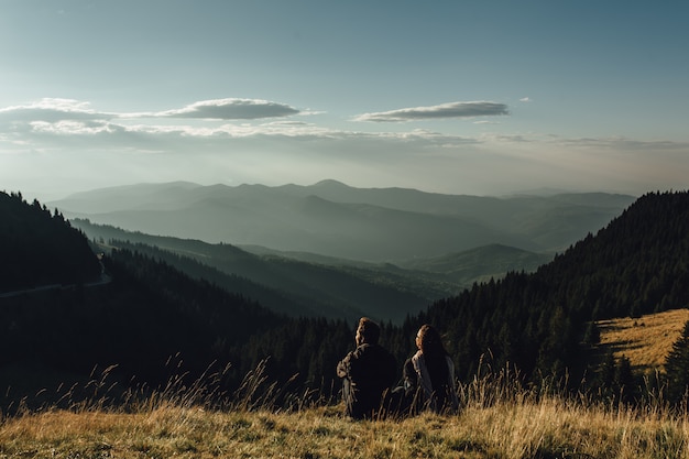 Anonymous couple admiring wonderful view