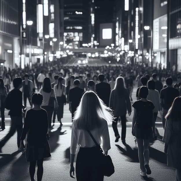 市の通りを歩く匿名の群衆