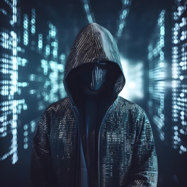 Anonymous hacker Concept of cybercrime cyberattack dark web AI generated