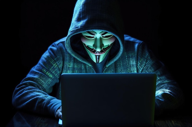 Anonymous hacker typing on computer laptop Hacking computer system Cyber crime Cyber security