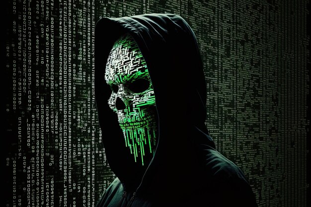 Anonymous hacker using a binary interface for computer code