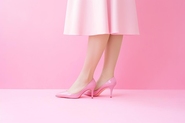 Anonymous stylish woman in a vibrant pink dress and high heels created with Generative AI technology