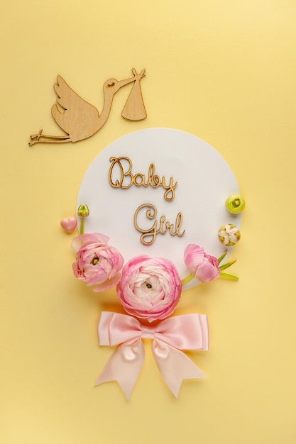 Ansichtkaart Baby Shower met opschrift Baby girl Gefeliciteerd met je pasgeboren baby