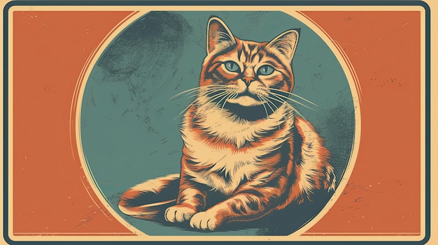 Ansichtkaart of poster met katten in retro-stijl intro-idee voor internationale kattendag AI gegenereerd